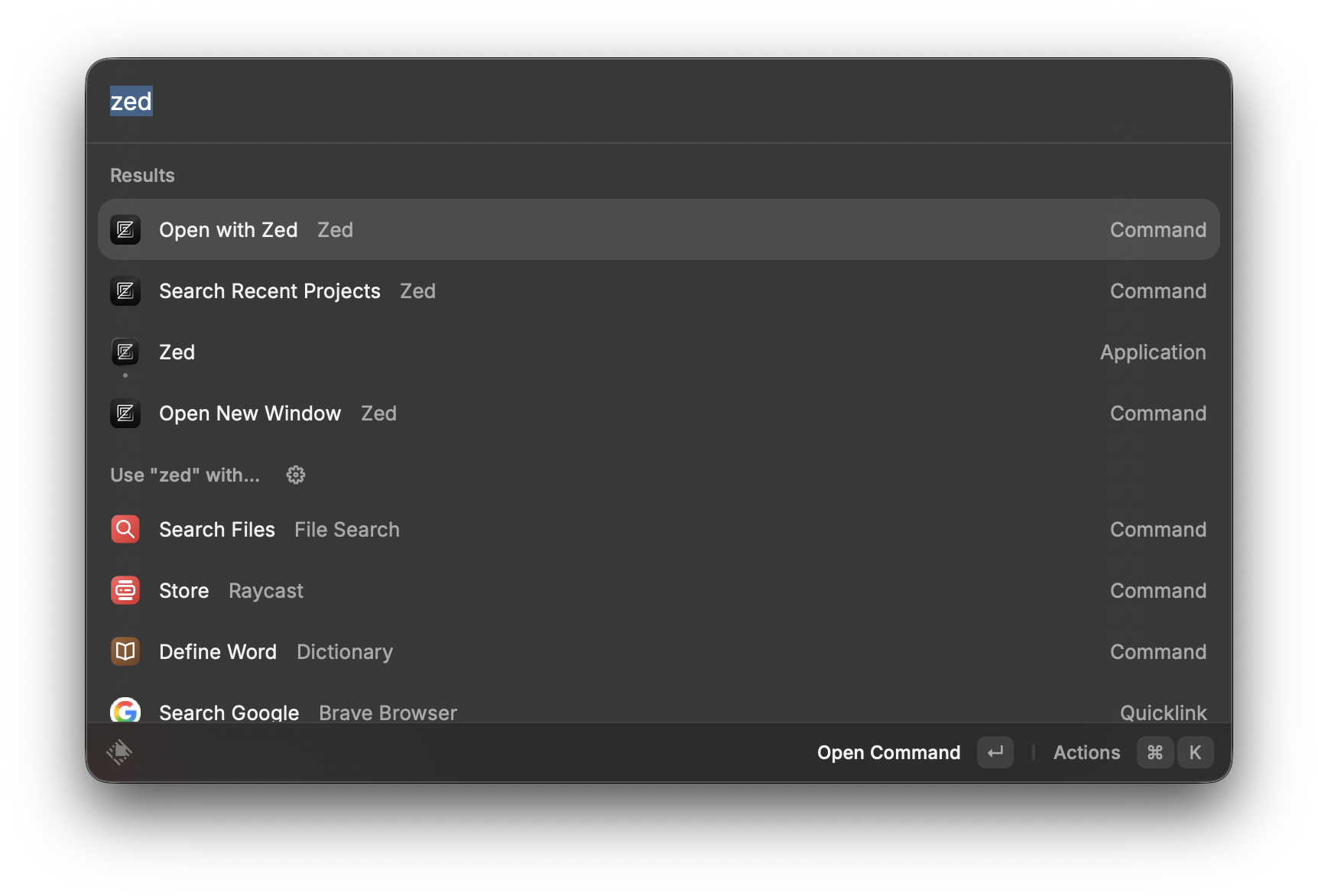 raycast Zed app extension